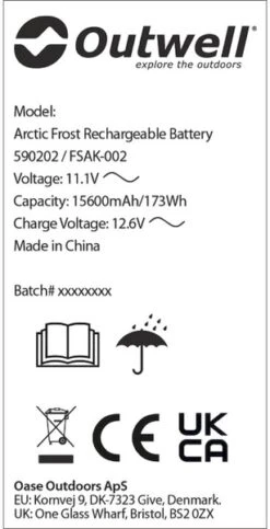 Outwell Oplaadbare Accu Voor Arctic Frost Koelboxen -Buiten Kamperen 1069 1900 accu 4