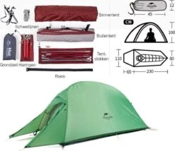 Cloud Up 1 Upgraded - Naturehike® - 1 Persoons Tent - Lichtgewicht Tent - Incl. Grondzeil - 210T 3000mm - Outdoor - Waterdicht - Hiking & Wandelen -Buiten Kamperen 1200x1038