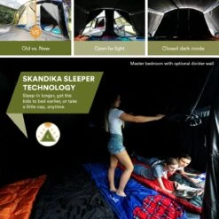 Skandika Montana 8 Sleeper Tent – Tunneltent – 8 Persoons Familietent - Campingtent – Sleeper Technology (2 Tot 4 Extra Donkere Slaapcabines) – Ingenaaide Tentvloer - Muggengaas – 700 X 310 X 200 Cm (LxBxH) – 5000mm Waterkolom – Kamperen – Blauw/wit -Buiten Kamperen 1200x1200 13