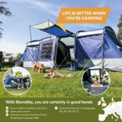 Skandika Montana 8 Sleeper Tent – Tunneltent – 8 Persoons Familietent - Campingtent – Sleeper Technology (2 Tot 4 Extra Donkere Slaapcabines) – Ingenaaide Tentvloer - Muggengaas – 700 X 310 X 200 Cm (LxBxH) – 5000mm Waterkolom – Kamperen – Blauw/wit -Buiten Kamperen 1200x1200 16