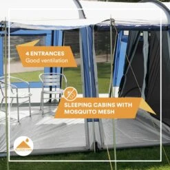 Skandika Montana 8 Tent – Tunneltenten – 8 Persoons Tent – Campingtent – 200 Cm Stahoogte – 2-4 Slaapcabines - Muggengaas – Familietent – 4 Ingangen – 700 X 310 X 200 Cm (L X B X H) - 5000 Mm Waterkolom – Outdoor, Camping – Kamperen – Blauw 13 Skandika Montana 8 Tent – Tunneltenten – 8 Persoons Tent – Campingtent – 200 Cm Stahoogte – 2-4 Slaapcabines - Muggengaas – Familietent – 4 Ingangen – 700 X 310 X 200 Cm (L X B X H) - 5000 Mm Waterkolom – Outdoor, Camping – Kamperen – Blauw -Buiten Kamperen 1200x1200 18