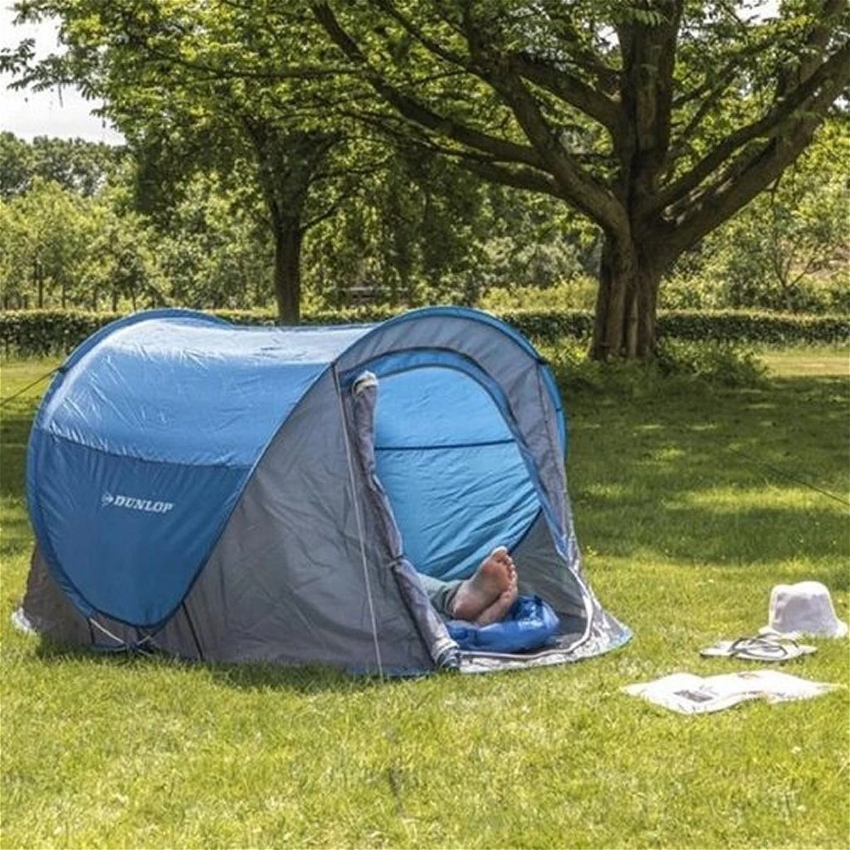 Dunlop Pop Up Tent 220 X 120 X 90 Cm - Grijs/ Blauw - 1 Persoons 5 Dunlop Pop Up Tent 220 X 120 X 90 Cm - Grijs/ Blauw - 1 Persoons - Afbeelding 3