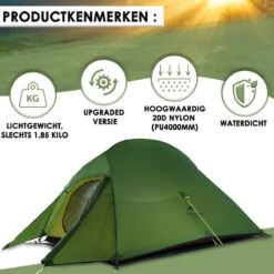 Cloud Up 3 Upgraded - Naturehike® - Tent 3 Persoons - Lichtgewicht Tent - Incl. Grondzeil - 20D 4000MM - Outdoor Kampeertent - Waterdicht - Hiking & Wandelen -Buiten Kamperen 1200x1200 29