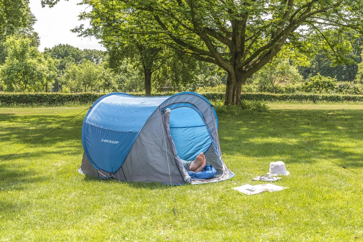 Dunlop Pop Up Tent 220 X 120 X 90 Cm - Grijs/ Blauw - 1 Persoons 7 Dunlop Pop Up Tent 220 X 120 X 90 Cm - Grijs/ Blauw - 1 Persoons - Afbeelding 5
