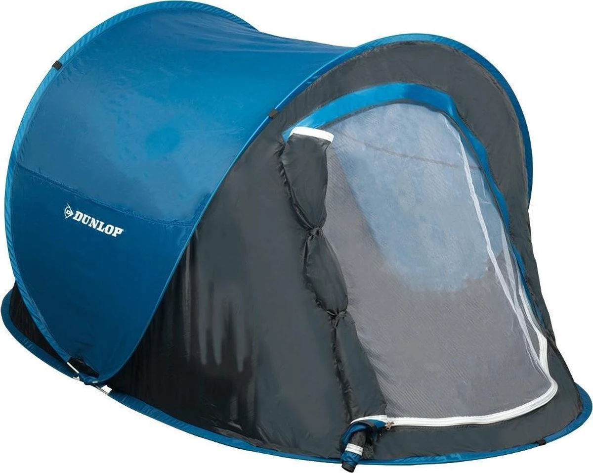 Dunlop Pop Up Tent 220 X 120 X 90 Cm - Grijs/ Blauw - 1 Persoons 3 Dunlop Pop Up Tent 220 X 120 X 90 Cm - Grijs/ Blauw - 1 Persoons