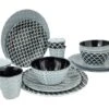 Bo-Camp Mix & Match Melamine Serviesset - 16-delig - Zwart -Buiten Kamperen bo camp mix